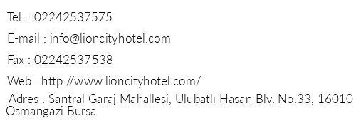 Lion City Hotel telefon numaralar, faks, e-mail, posta adresi ve iletiim bilgileri
